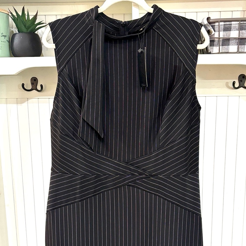 NWT Black White Pinstripe Fitted Stretchy Dress XXL Cocktail Formal /Office Work - Picture 2 of 13